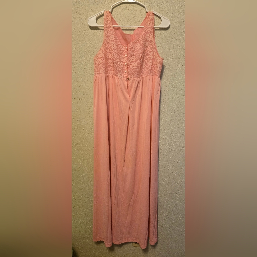 Vintage Shadowline Pink Nightgown 1980s Medium